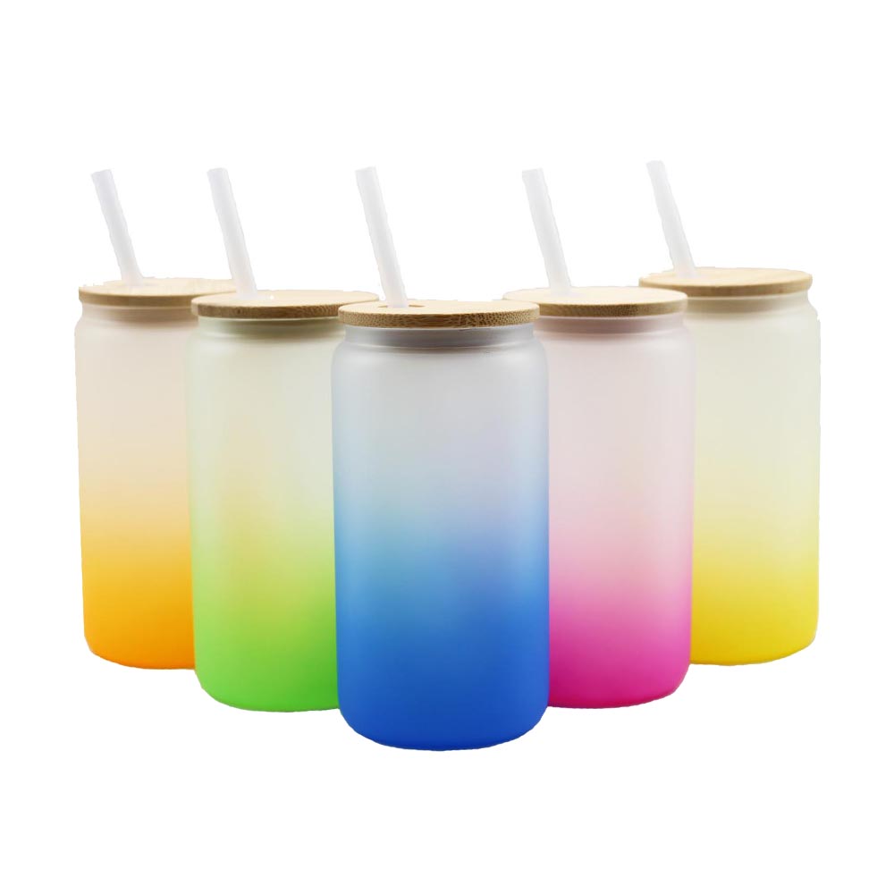 12 Pack Sublimation Cups - 16oz Frosted Glass Cups with Bamboo