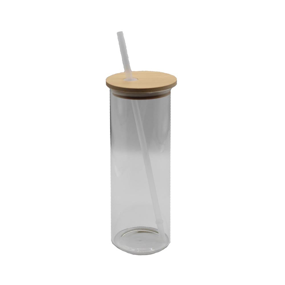Frosted or Clear 25 Ounce Glass Sublimation tumbler with bamboo or plastic  lid