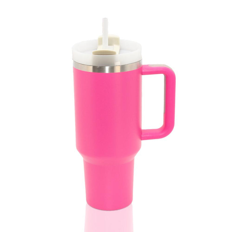 40oz Tumbler with Handle - Pink Powder Coated