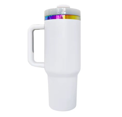 40oz Tumbler - White Powder Coated - Rainbow Steel
