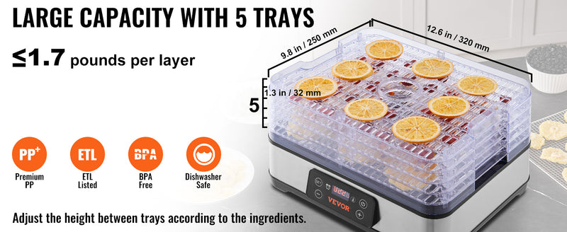 5 Tray Stainless Steel Food Dehydrator