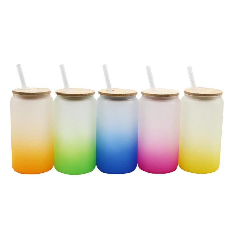 8/12 Pack Sublimation Glass Cups with Bamboo Lid Frosted Glass