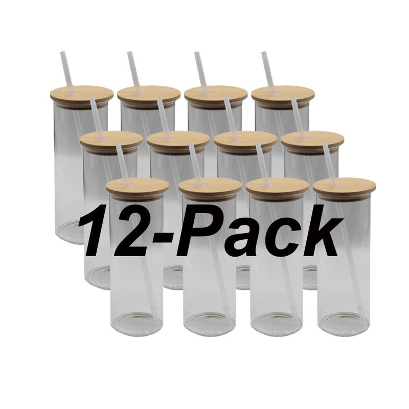 US Stock, CALCA 25pcs 25oz Sublimation Blanks Frosted Glass Tumbler Skinny  Straight Travel Bottle with Bamboo Lid and Plastic Straw Jar Tumbler Cups  Mugs $147.03