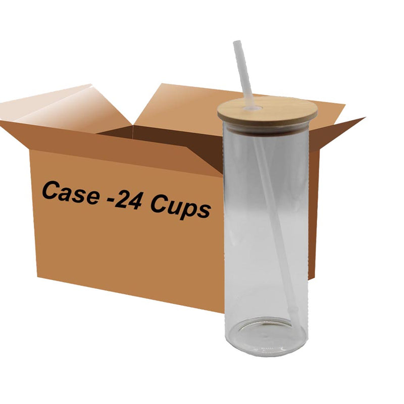 Blank 25 ounce clear glass skinny tumbler for sublimation-bamboo lid –  Kenzie's Corner Boutique