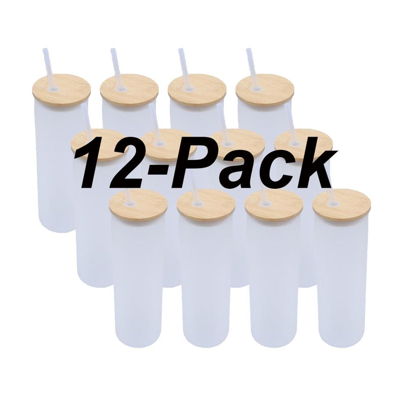 12 Pack Sublimation Glass Cups 20 oz Clear Frosted Tumbler Cups